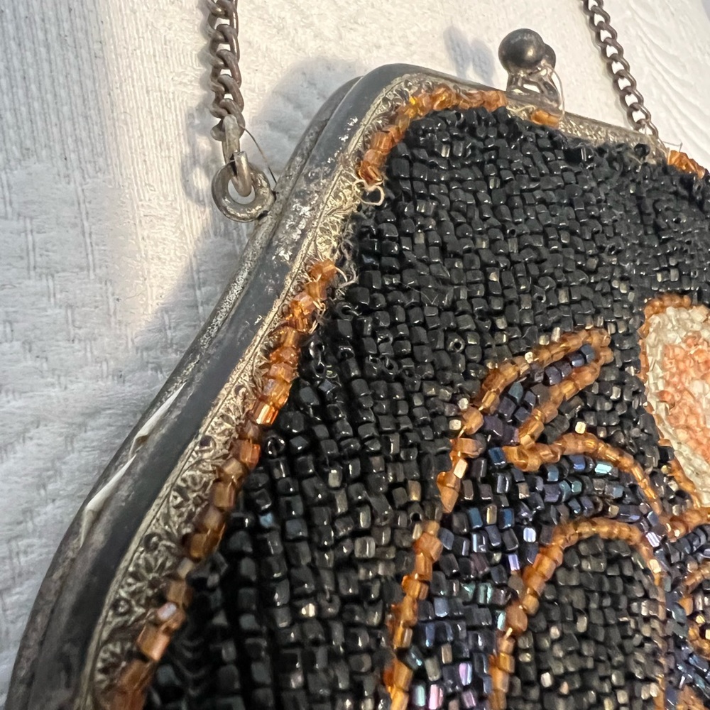 Antique Vintage Fringe Beaded Ornate Purse Bag - Picture 3 of 8